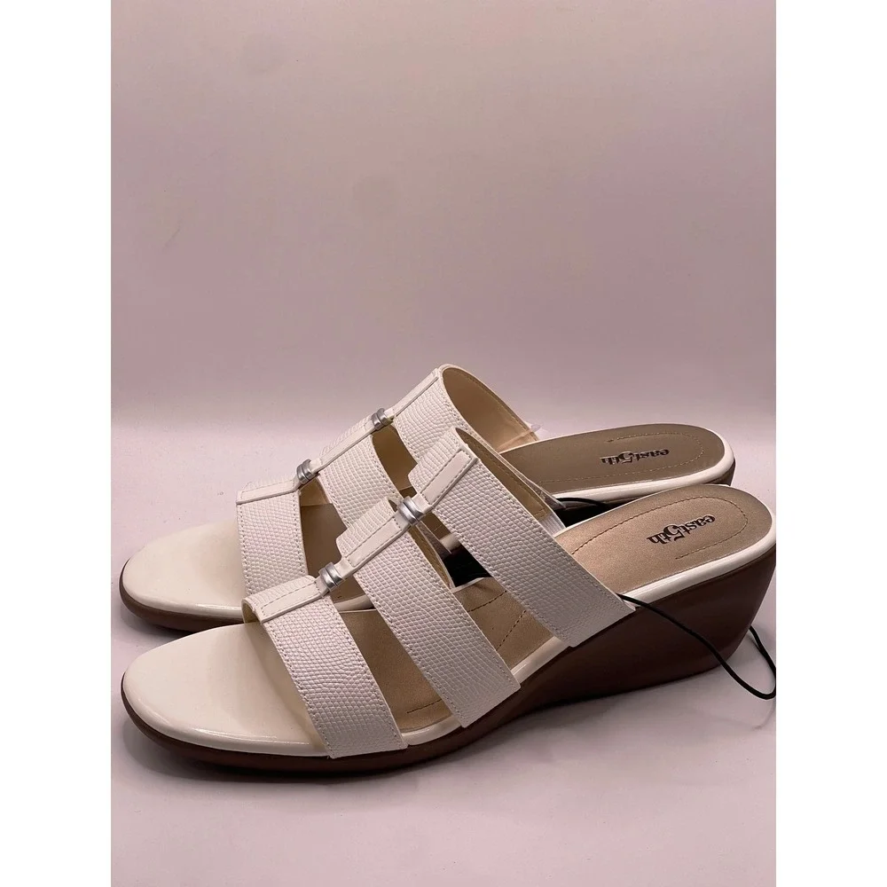 East 5th Evergreen Womens White Textured Triple Strap Wedge Sandals Size 12 M